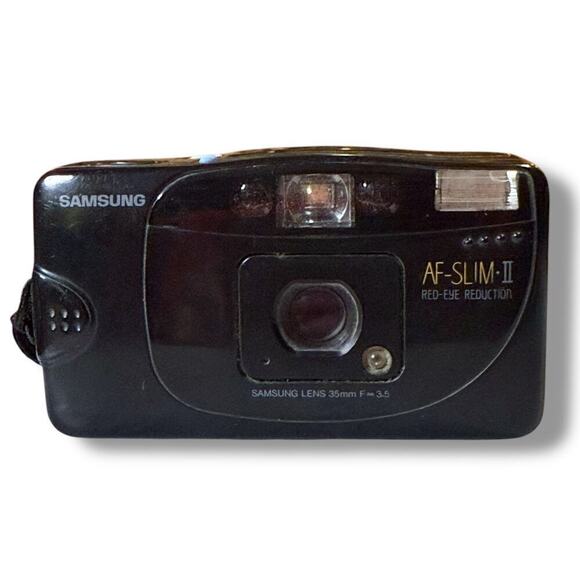 Vintage Samsung AF-Slim II Red Eye Reduction Black 35mm Film Camera Works - Picture 1 of 9